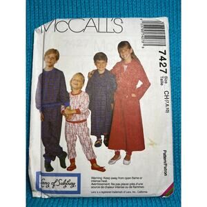 McCalls 7427 Sewing pattern Kids robe pajama top pant size 7 8 10